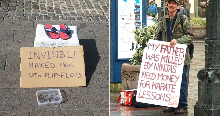 funny homeless signs